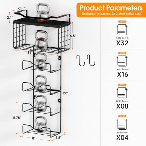 Bathroom Towel Racks, 6-Tier Wall Mounted Towel Holder