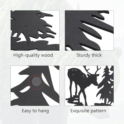 OYEFLY Rustic Black Deer Bear Pine Wall Art (5 Pieces)