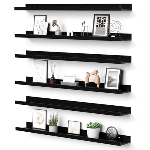 Usimples Brown Floating Shelves for Wall Decor & Storage Set of 6 — Black