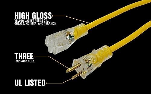 Yellow Jacket Heavy Duty 25Ft 12 Gauge Weather Resistant Extension Cord