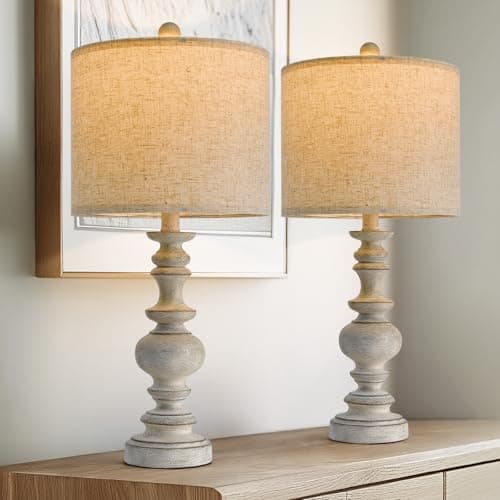 BOBOMOMO 20.5" Farmhouse Resin Side Table Lamp for Bedrooms & Living Room — 24 Inches)2 Pack Antique Gray