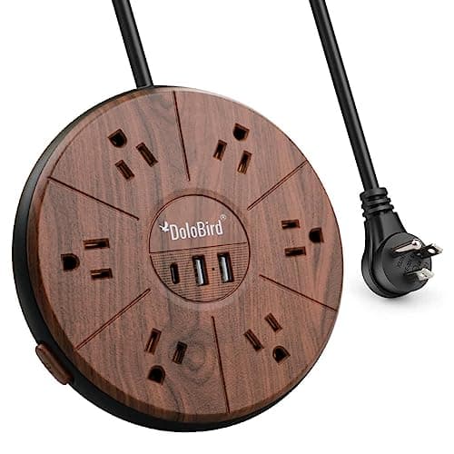 High-Power 6-Outlet Surge Protector with USB-C PD, Fast Charging & Circuit Breaker Safeguard — Dark Wood Grain USB-C