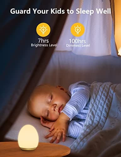 MediAcous Kids Night Light, 7 Color Changing & Dimming, Rechargeable, 1 Hour Timer, Wood Grain