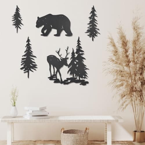 OYEFLY Rustic Black Deer Bear Pine Wall Art (5 Pieces)