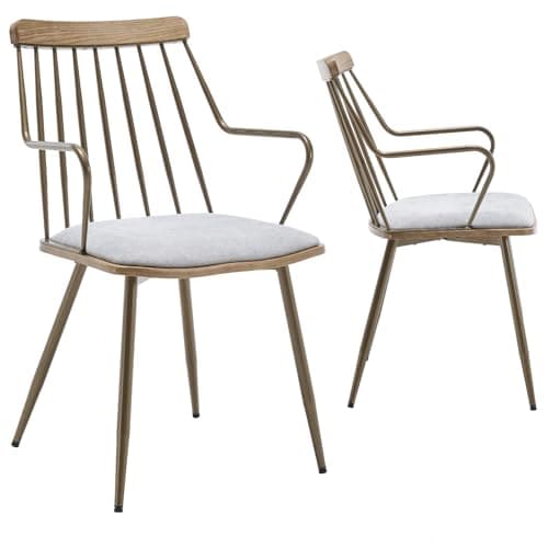 Guyou Beige Modern Dining Chair Set, Upholstered with Metal Legs — Grey Line