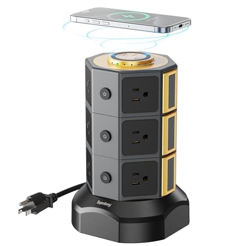 Power Strip Tower with Wireless Charger for Home Office — Gold