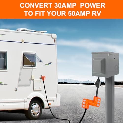 30-50 Amp RV Overload Protector Adapter, NEMA TT-30P to NEMA 14-50R Cord with LED Indicator, ETL Listed