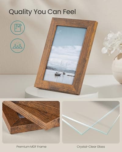 SONGMICS Collage Picture Frames Set of 10, Rustic Brown Glass
