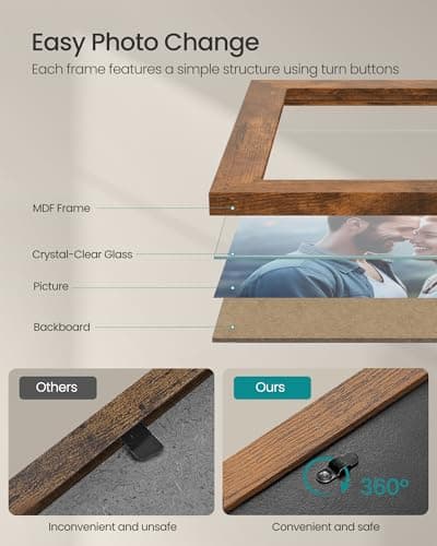 SONGMICS Collage Picture Frames Set of 10, Rustic Brown Glass