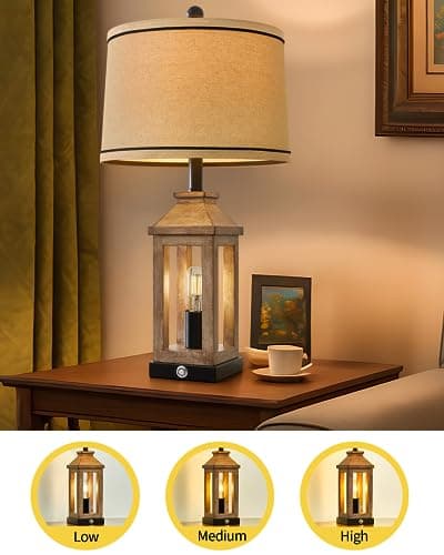 23.75" Vintage Modern Farmhouse Lamp with Touch Dimming & USB Ports for Living Room/Bedroom