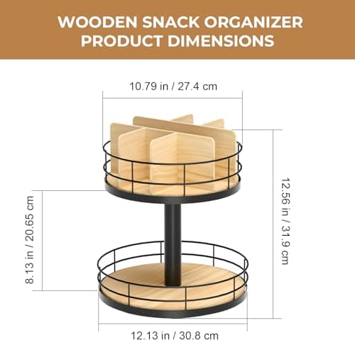 Wooden & Metal 2-Tier Snack Organizer - Grab-and-Go Storage for Home, Office, and Breakroom