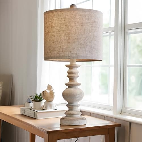 BOBOMOMO 20.5" Farmhouse Resin Side Table Lamp for Bedrooms & Living Room — 1 Pack Antique Gray