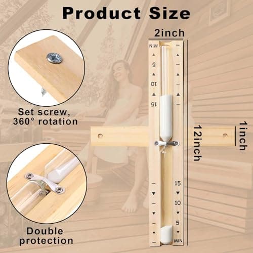 15 Minute Rotating Wood Sauna Sand Timer, White Sand Clock