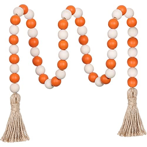 Farmhouse Beads with Tassels for Tiered Tray Decor — Orange & Natural