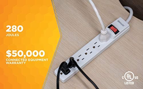 Woods 41345 Surge Protector with Overload Safety & 6 Outlets, 280J Protection; White