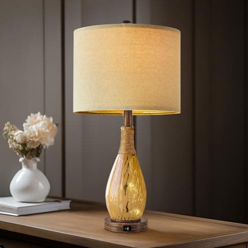 OYEARS 23" USB A+C Bedside Lamps Sets for Bedroom Living Room — Amber