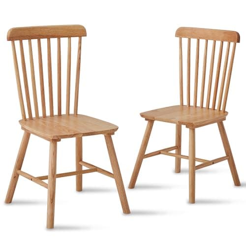 4-Piece Farmhouse Solid Wood Windsor Dining Chair Set with Spindle Back — Natural