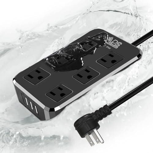 Weatherproof IPX6 Outdoor Power Strip with 6 Outlets & 3 USB Ports (Black)