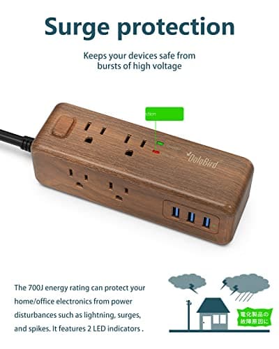Surge Protector Power Strip 8 Outlets 3 USB 3ft Cord Circuit Breaker Home Office Dorm