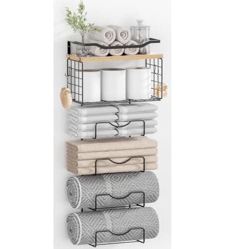 Bathroom Towel Racks, 6-Tier Wall Mounted Towel Holder — Walnut