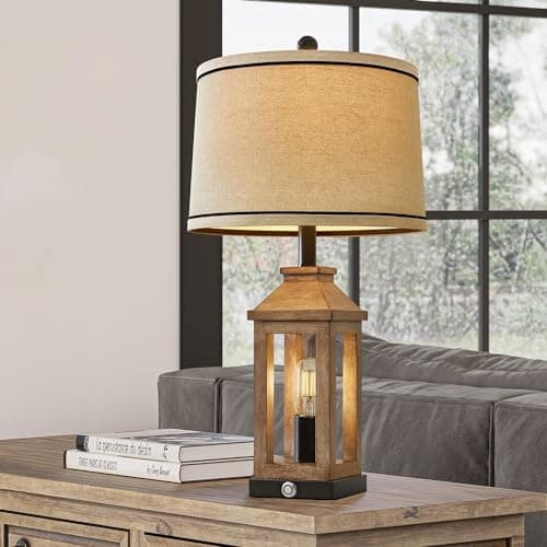 23.75" Vintage Modern Farmhouse Lamp with Touch Dimming & USB Ports for Living Room/Bedroom