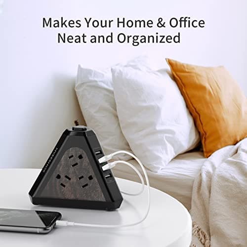 NVueShox Power Strip Tower, 9 AC & 4 USB, 6.5 Ft Cord, Surge Protector, Wood Grain