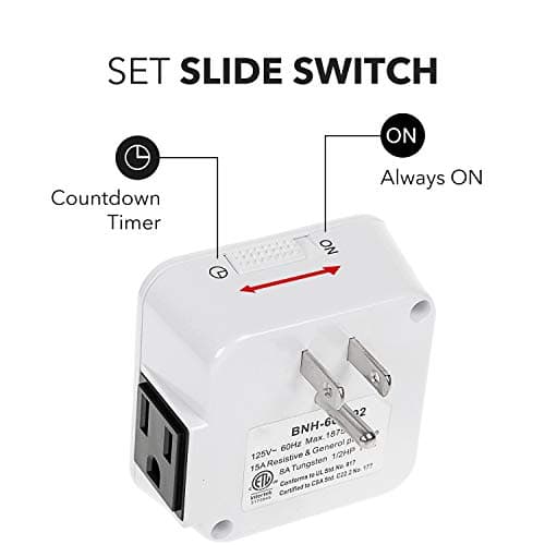 BN-LINK 12 Hour Energy Saving Countdown Timer, ETL Listed, 1875W for Kitchen(phone charger, lamps)