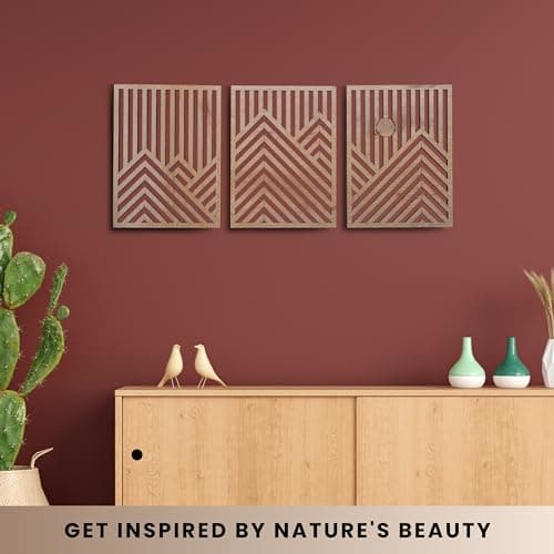 Modern Wooden Wall Sculptures - Set of 3 - Oak - Living Room Decor