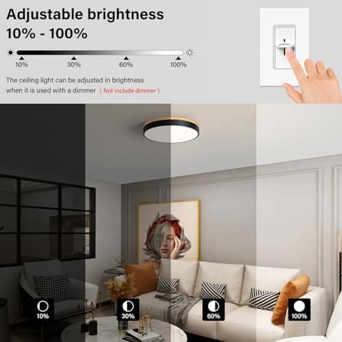 Minimalist Black 15.7" Dimmable LED Oak Flush Mount Ceiling Light