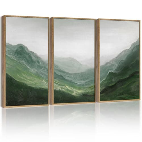 SHENIFY Green Fog Pine Tree Forest Canvas Art 11x14in Modern Framed Decor — Green mountains, Natural Framed