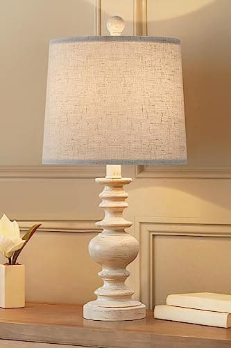 BOBOMOMO 20.5" Farmhouse Resin Side Table Lamp for Bedrooms & Living Room