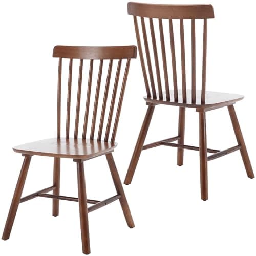 Windsor Set of 2 French Country Side Chairs, Oak Walnut Finish for Home