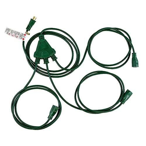 Outdoor Extension Cord 1 to 3 Splitter, Green