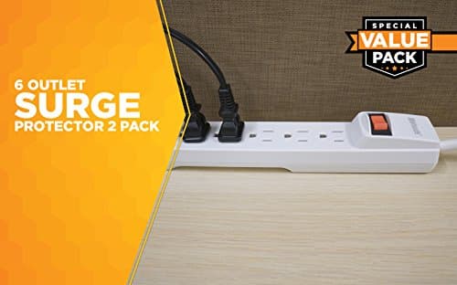 Surge Protector with Overload Safety for Home/Office, 6 Outlets, 2.5 Ft Cord, 2 Pack