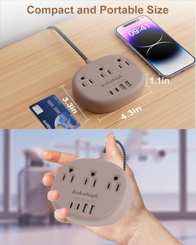 Surge Protected 1625W 5FT Brown Tan Extension Cord with 3AC 4USB