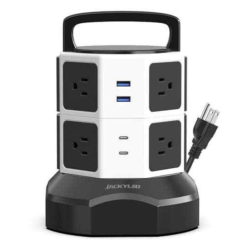 JACKYLED Power Strip Tower Surge Protector 6.5ft Extension 6 USB 12 AC Outlets Home Office Desktop — White Black