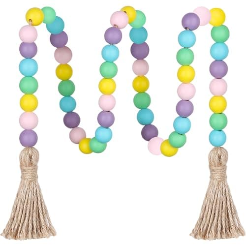 Farmhouse Beads with Tassels for Tiered Tray Decor — Colorful