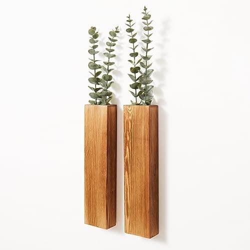 4-Pack Wood Wall Planters with Faux Eucalyptus - Modern Farmhouse Decor for Home Office and Living Room — Brown (2 Pack)