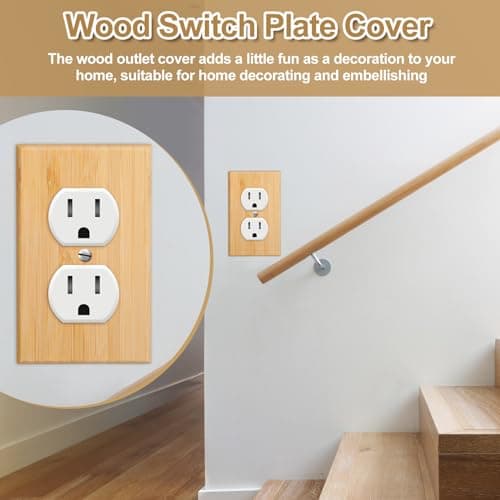 Pinkunn Solid Wood Bamboo Light Switch Plate (Double Hole) for Bedroom Kitchen Home