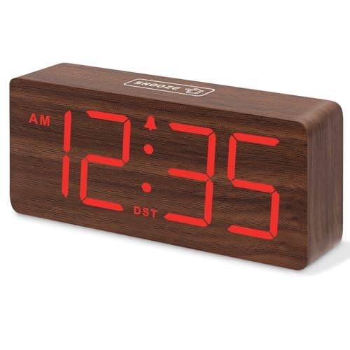 DreamSky Wooden Digital Alarm Clock with Large Numbers & Features — Red