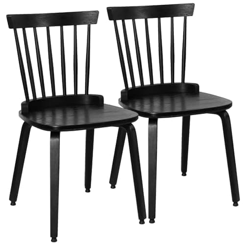 Black Wood Windsor Dining Chair Set, Farmhouse Spindle Back, Mid-Century Modern, Kitchen & Living Room — Black