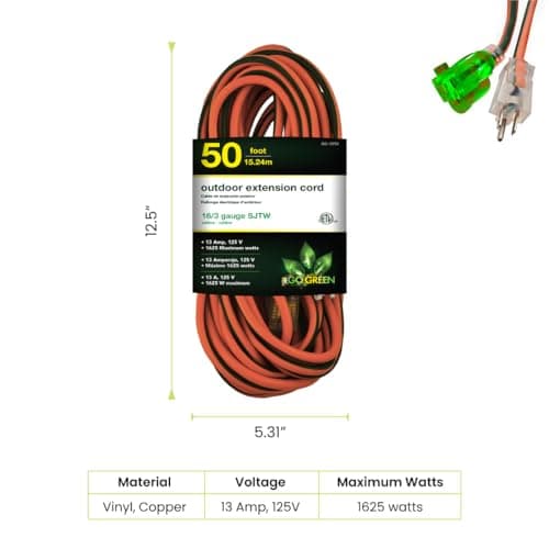 Go Green Power Inc. 50-Foot Heavy-Duty Weatherproof Outdoor Extension Cord - GG-13750