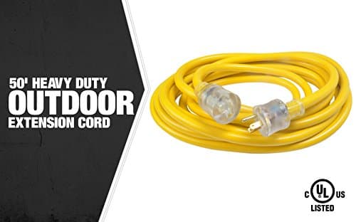 Southwire 50Ft 10 Gauge High Visibility Lighted Extension Cord, Yellow