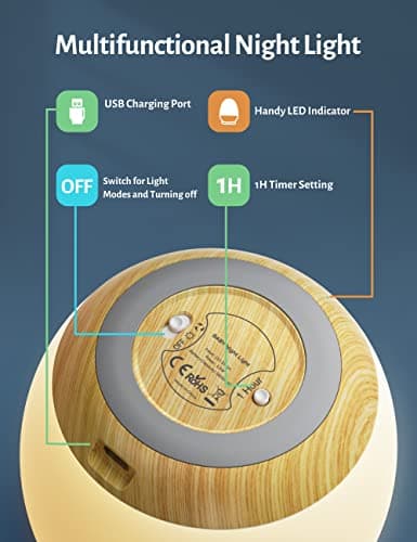 JolyWell Rechargeable Baby Night Light with Color Changing & Dimming, 100H Timer, Wood Grain