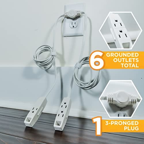 Sofa Cord for Woods; 6 Outlets; 6 Foot Cord; 16 Gauge 3 Prong Plug; White