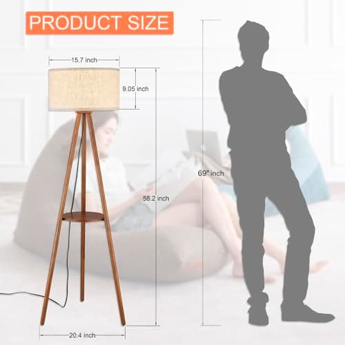 Brown Wooden Floor Lamp with 3 Color Temperature LED, Footswitch, ETL Listed