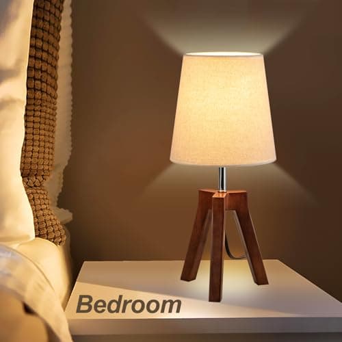 Dreamholder Walnut Nightstand Lamp with Linen Shade for Reading