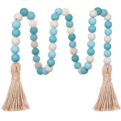 Farmhouse Beads with Tassels for Tiered Tray Decor — Blue & Natural
