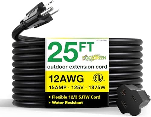 Go Green Power Inc. 50-Foot Heavy-Duty Weatherproof Outdoor Extension Cord - GG-13750 — Black