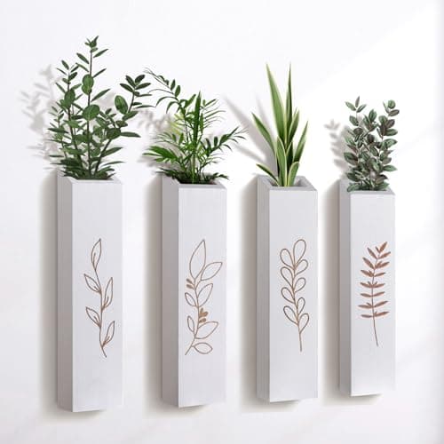 4 Pack Brown Wood Indoor Wall Planter for Living Room and Bedroom — White